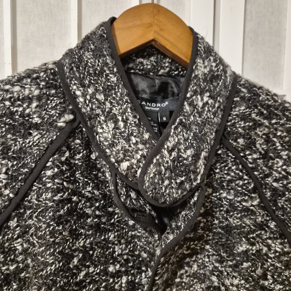 Sandro Black White Belted Coat Blazer Jacket Sz S - Picture 2 of 8